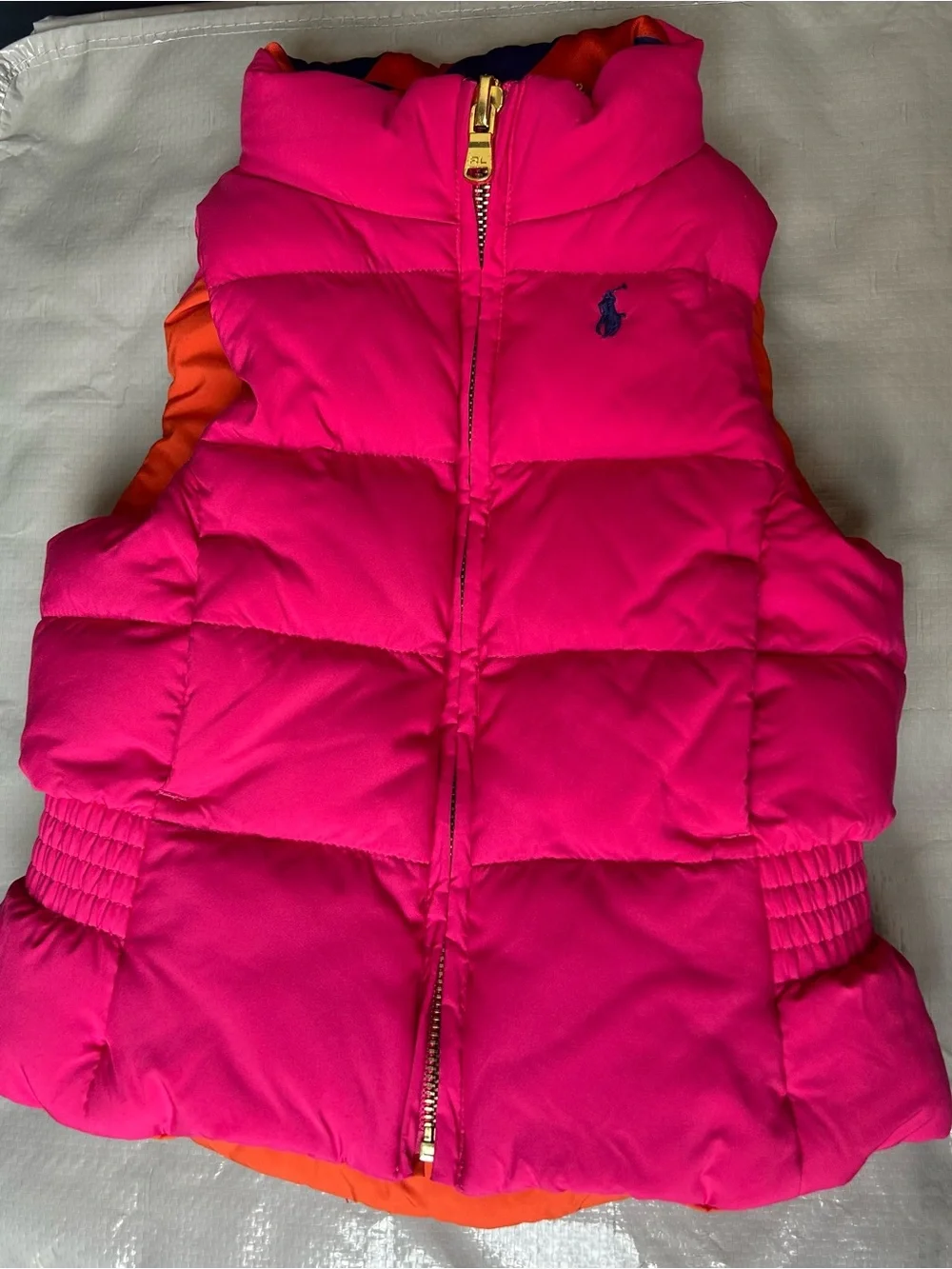 Polo Ralph Lauren Reversible Puffer Vest 2T Pink Orange Navy Gold zipper